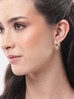 Carlton London - 925 Sterling Silver Rose Gold Plated Cz Drop Earrings