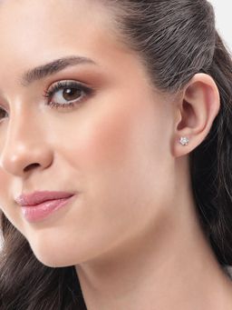 Carlton London - 925 Sterling Silver Rhodium Plated Cz Floral Petite Stud Earrings