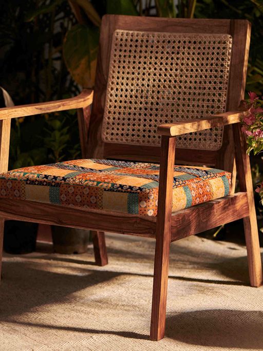 Buy Chumbak French Rattan Arm Chair Boho Patches Online