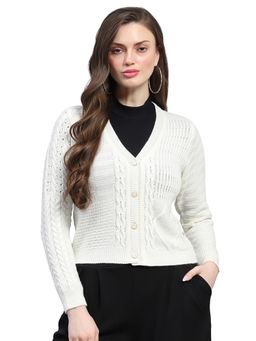 Monte Carlo - White Self Design Regular Cardigan