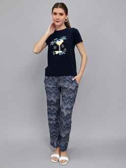 Monte Carlo - Navy Blue Printed Regular T-Shirt and Pant