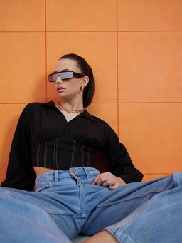 STREET 9 - Black Solid Regular Top