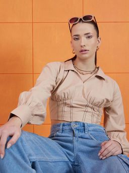 STREET 9 - Beige Solid Regular Top