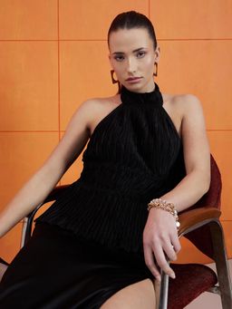 STREET 9 - Black Self Design Regular Top
