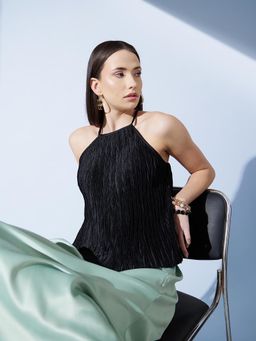 STREET 9 - Black Self Design Regular Top