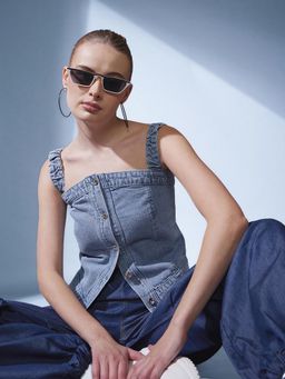 STREET 9 - Blue Solid Regular Top
