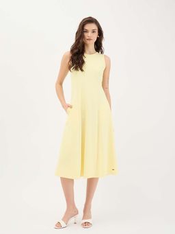 ELLE - Women Yellow Pure Cotton Round Neck Dress