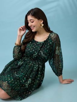 Globus - Women Green Lurex Round Neck Dress