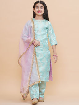 PICCOLO - Blue Silk Kurta and Pant with Tissue Dupatta (Set of 3)
