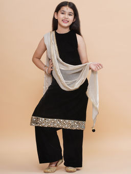 PICCOLO - Black Velvet Kurti and Pants with Tissue Dupatta (Set of 3)