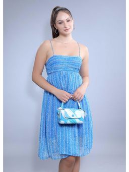 French Theory - Printed Chiffon Gathered Dress - Blue