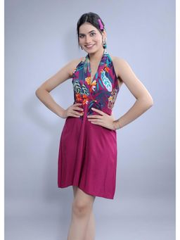 French Theory - Printed A-Line Halter Neck Dress - Magenta