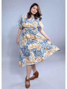 French Theory - Floral A-Line Dress with Belt - Multi-Color