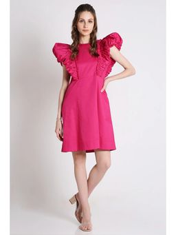 French Theory - Playful Short Dress with Fluffy Sleeve Detail - Fuchsia