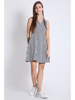 French Theory - Checks Short Fit and Flared Sleeveless Dress Black