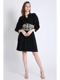 French Theory - Knee Length Dress with Batwing Sleeve (Without Belt) - Black