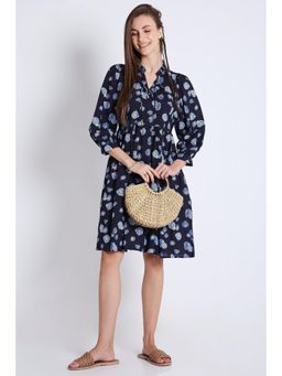 French Theory - Knee Length Dress with Batwing Sleeve (Without Belt) - Navy