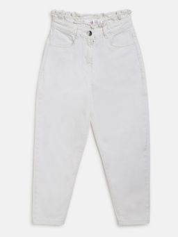 Tales & Stories - Girls White Cotton Slouchy Fit Solid Trouser