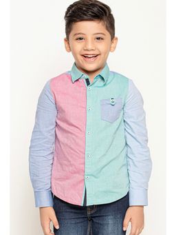 One Friday - Varsity Chic Dual Colored Blue & Pink Full Sleeves Shirt