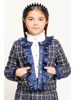 One Friday - Houndstooth Elegance Navy Blue Jacket