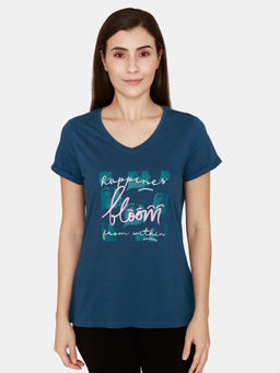 Zivame - Colored Twigs Knit Cotton Tshirt - Sailor Blue