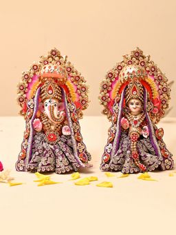 AAPNO RAJASTHAN - Purple Designer Lakshmi Ganesh Idol (Set of 2)