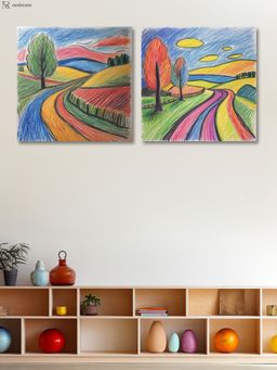 Nestroots - Colorful Crayon Hand Drawn Canvas Kids Room Wall Painting Multi-Color Canvas Stretch
