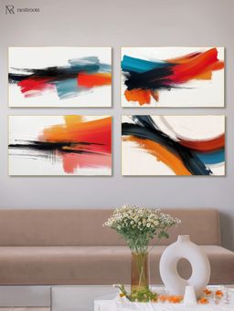 Nestroots - Exquisite Four-Painting Wall Art Set Paintings Abstract Print Gold Floating Frame