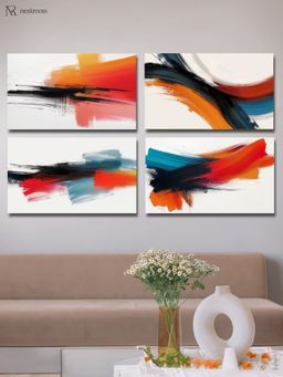 Nestroots - Exquisite Four-Painting Wall Art Set Paintings Abstract Print Multi-Color Stretch