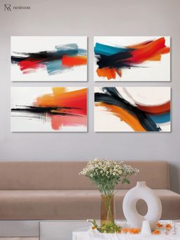 Nestroots - Exquisite Four-Painting Wall Art Set Paintings Abstract Print White Floating Frame