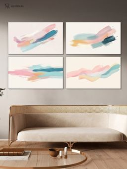 Nestroots - Abstract Four-Piece Painting Set Canvas Painting Black Floating Frame