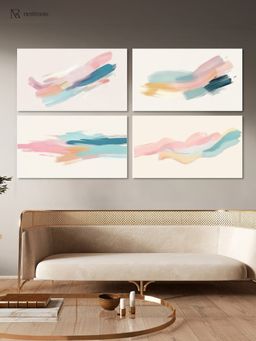 Nestroots - Abstract Four-Piece Painting Set Canvas Painting White Floating Frame