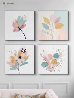 Nestroots - Elegant Blooming Flowers Painting Collection Wall Painting Multi-Color Stretch (Pack Of 4)