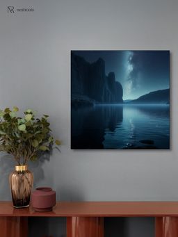 Nestroots - Tranquil Lakeside Night Sky Canvas Printed Wall Painting Black Floating Frame