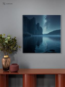 Nestroots - Tranquil Lakeside Night Sky Canvas Printed Wall Painting Multi-Color Canvas Stretch