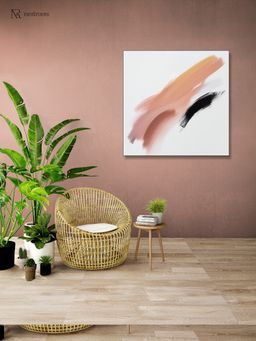 Nestroots - Dynamic Black and White Brushstroke Printed Wall Painting Black Floating Frame