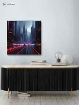 Nestroots - Neon Cityscape Canvas Art Print Printed Wall Painting Black Floating Frame