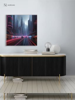 Nestroots - Neon Cityscape Canvas Art Print Printed Wall Painting Multi-Color Canvas Stretch