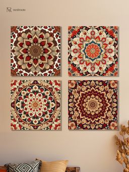 Nestroots - Vibrant Floral Art Collection Printed Wall Painting Multi-Color Stretch (Pack Of 4)