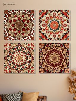 Nestroots - Vibrant Floral Art Collection Printed Wall Painting White Floating Frame (Pack Of 4)