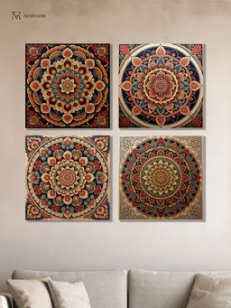 Nestroots - Vibrant Ornate Art Collection Printed Wall Painting Multi-Color Stretch (Pack Of 4)