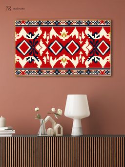 Nestroots - Elegant Ikat Canvas Wall Art Painting Gold Floating Frame