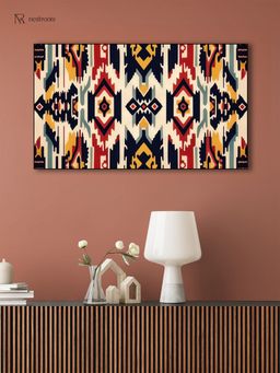 Nestroots - Traditional Ikat Canvas Wall Art Painting Black Floating Frame