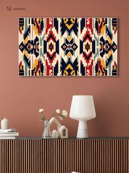 Nestroots - Traditional Ikat Canvas Wall Art Painting White Floating Frame