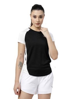 INVINCIBLE - Women Black Lycra Colorblock T-Shirt