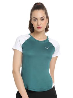 INVINCIBLE - Women Green Lycra Colorblock T-Shirt