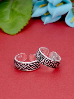 Praavy - 925 Oxidised Silver and Black Twist Adjustable Toe Ring