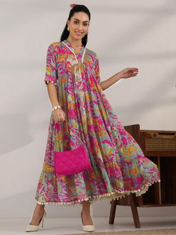 Libas - Multicolor Layered Fit and Flared Dress with Pocket and Lining