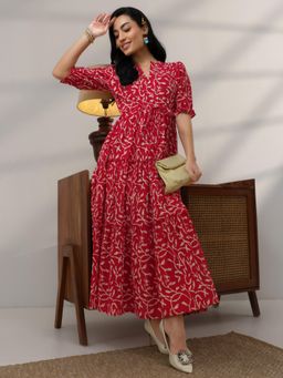Libas - Red Fit And Flared Dress And Waistbelt