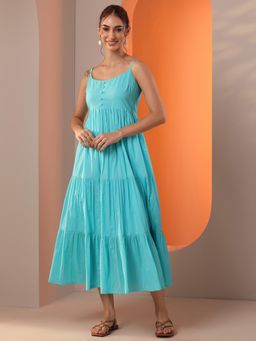 Libas - Blue Solid A-Line Dress With Pocket And Lining